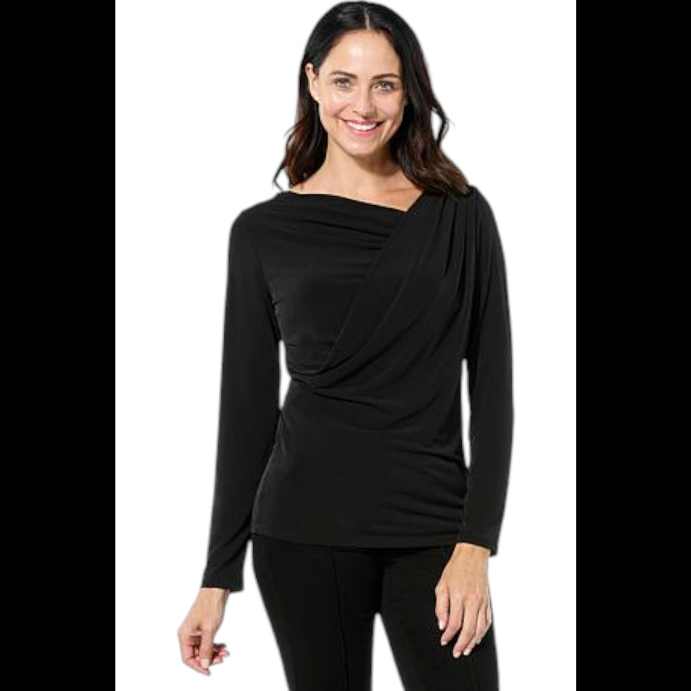 IMAN Global Chic Women's Crossover Drape Front Top Black - Regular